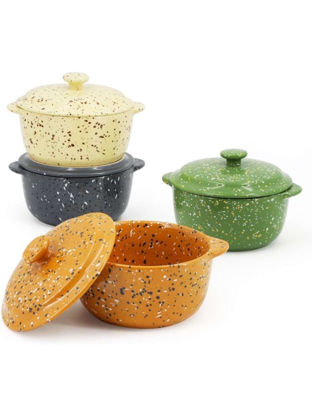 Set of 4 Mini Ceramic Cocottes - 10 oz Oven Safe, Colorful Bakeware Dishes
